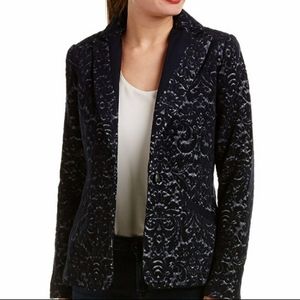 CAbi Jacquard Paisley Navy Velvet Blazer